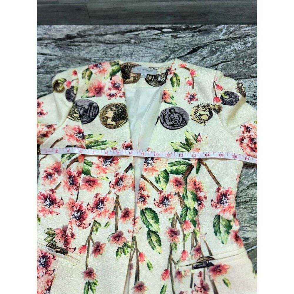 PET WOMAN Cream Floral Coin-Print Tailored Blazer M - Picture 3 of 8